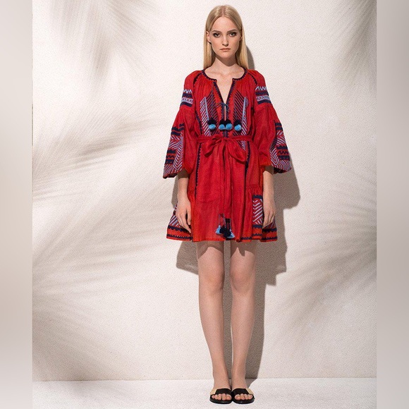 March 11 Namibia Red Linen Mini Dress Size L - Picture 7 of 17